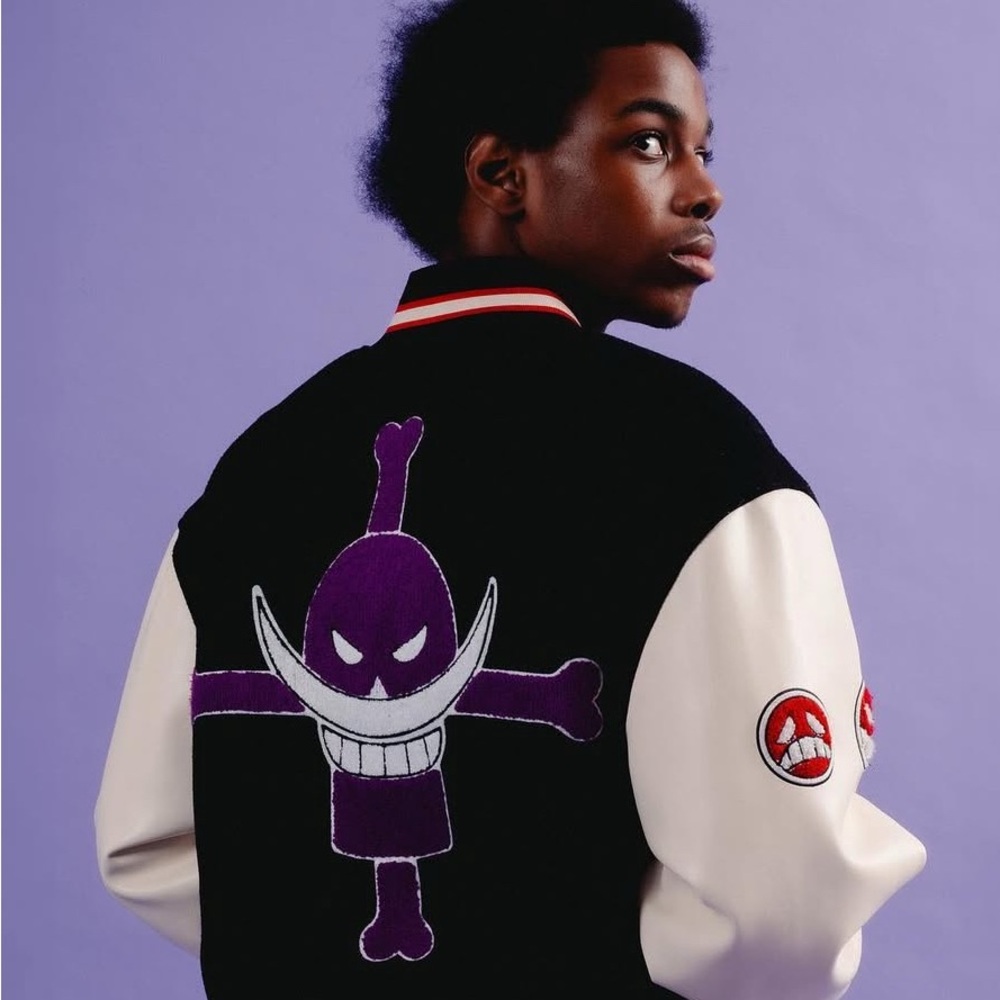 Black Varsity Jacket with Purple Graphic